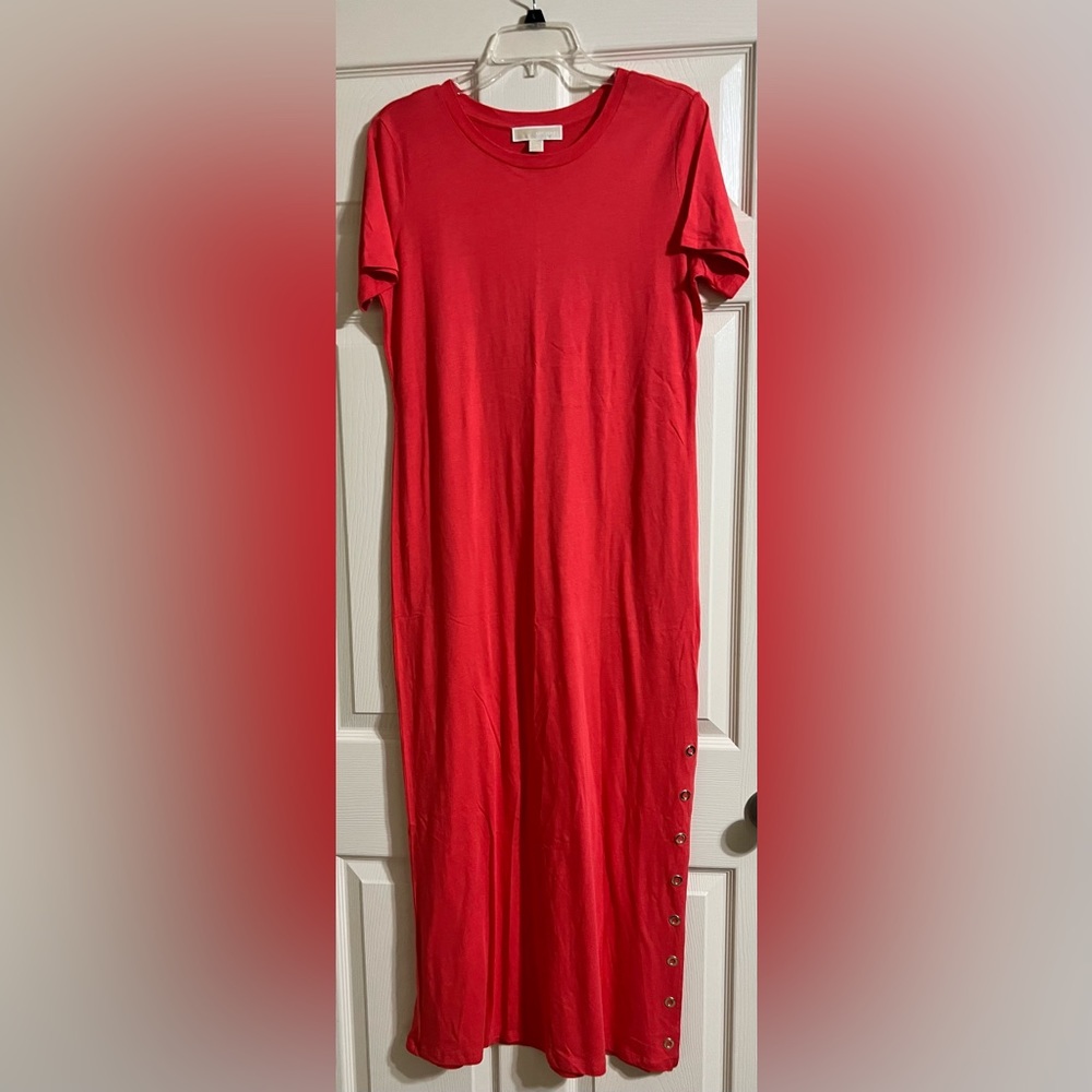 Michael Kors Long Dress Sangria & Gold & Accents on Side Slit Medium